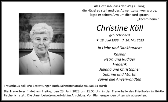 Anzeige von Christine Köll von  Wochenende 