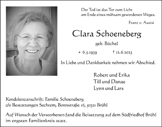 Anzeige von Clara Schoeneberg von  Schlossbote/Werbekurier 