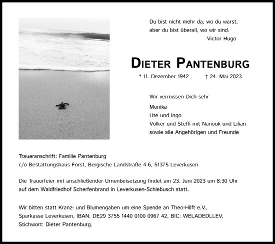 Anzeige von Dieter Pantenburg von Kölner Stadt-Anzeiger / Kölnische Rundschau / Express