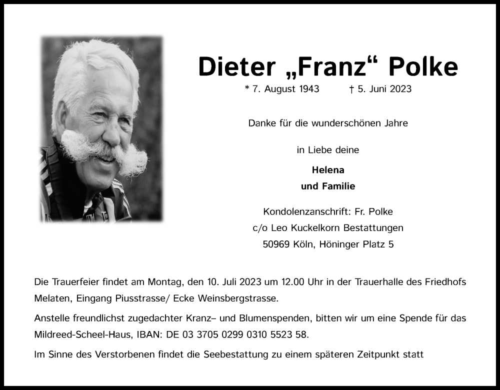  Traueranzeige für Dieter Polke vom 18.07.2023 aus Kölner Stadt-Anzeiger / Kölnische Rundschau / Express