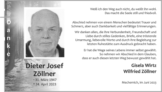 Anzeige von Dieter Josef Zöllner von  Blickpunkt Euskirchen 