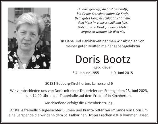 Anzeige von Doris Bootz von  Werbepost 