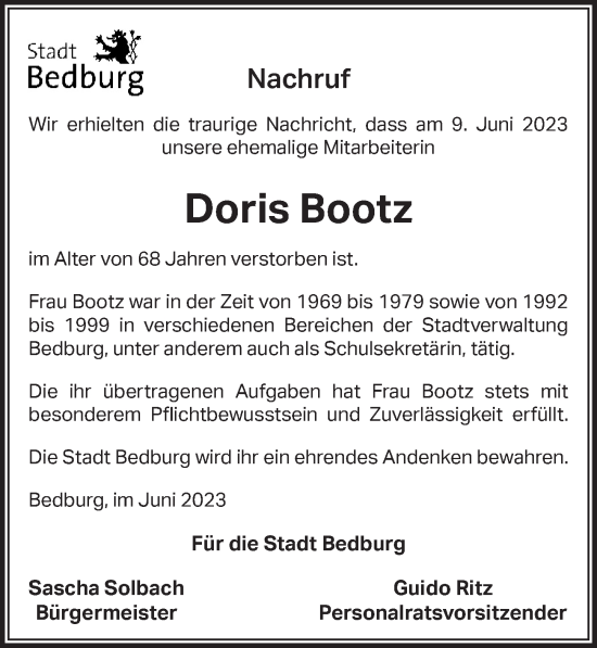 Anzeige von Doris Bootz von  Werbepost 