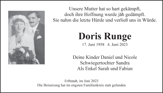 Anzeige von Doris Runge von  Werbepost 