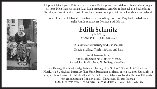 Anzeige von Edith Schmitz von  Werbepost 