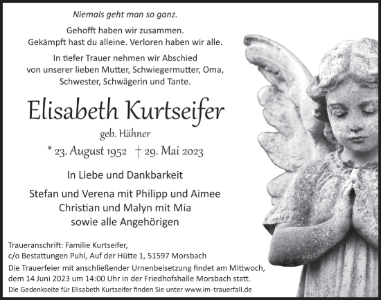 Anzeige von Elisabeth Kurtseifer von  Lokalanzeiger 