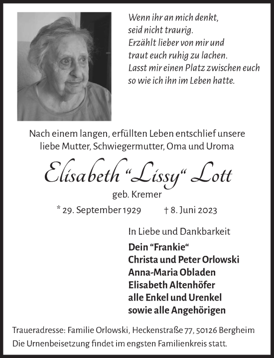 Anzeige von Elisabeth Lott von  Werbepost 