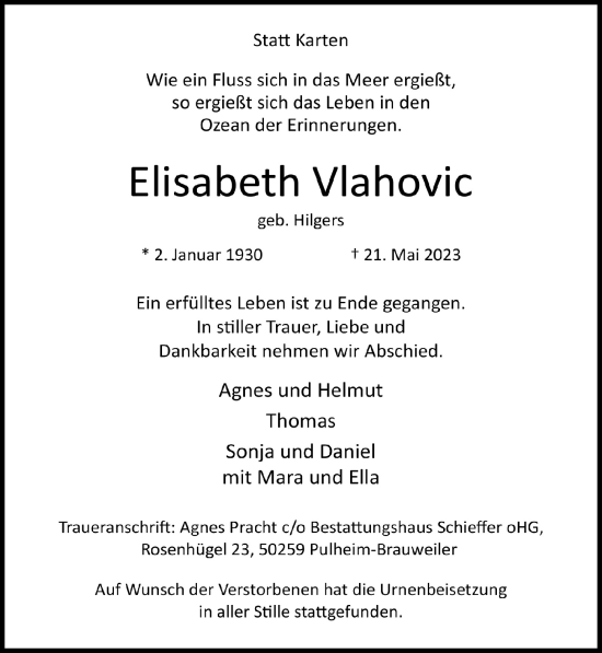 Anzeige von Elisabeth Vlahovic von  Wochenende 