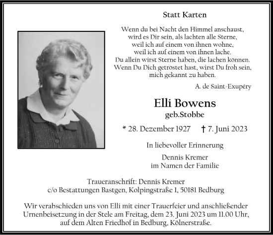 Anzeige von Elli Bowens von  Werbepost 