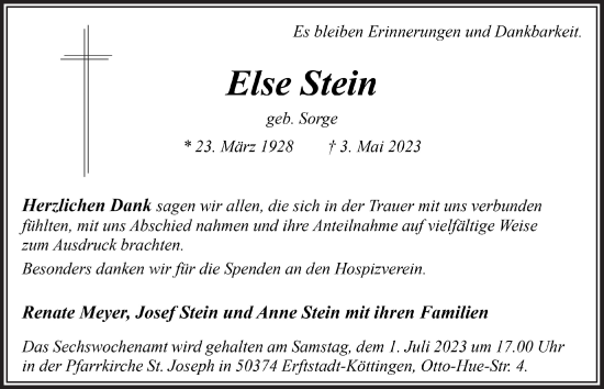 Anzeige von Else Stein von  Werbepost 