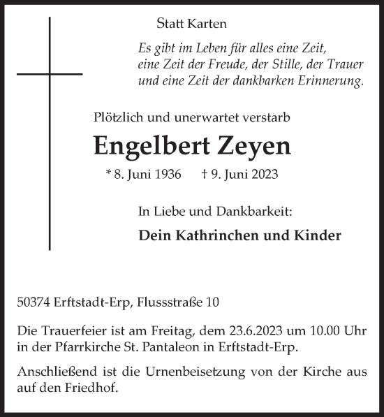 Anzeige von Engelbert Zeyen von  Werbepost 