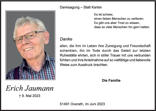 Anzeige von Erich Jaumann von Kölner Stadt-Anzeiger / Kölnische Rundschau / Express