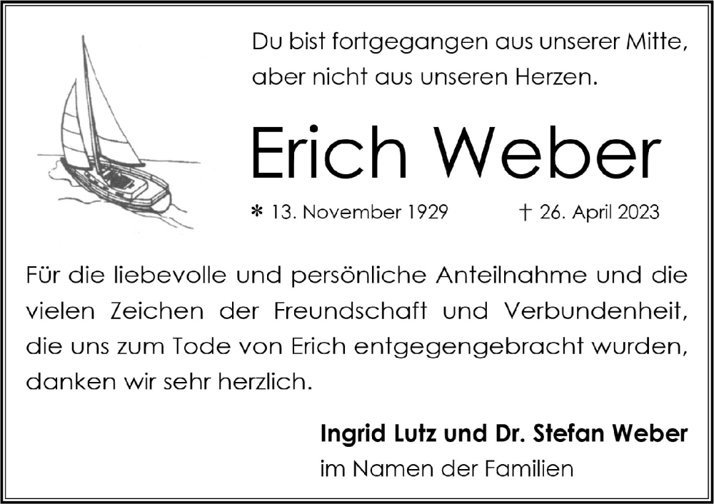  Traueranzeige für Erich Weber vom 02.06.2023 aus  Schlossbote/Werbekurier 