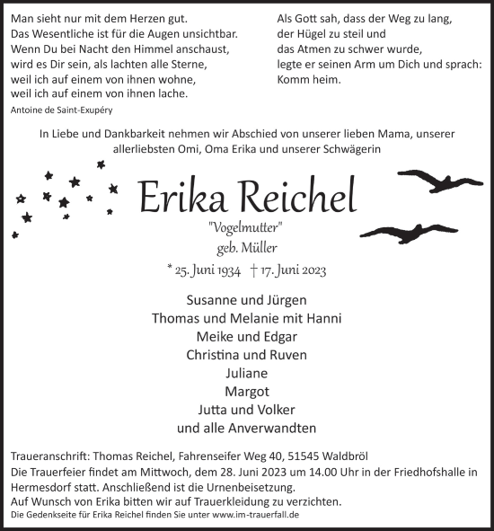 Anzeige von Erika Reickel von  Lokalanzeiger 
