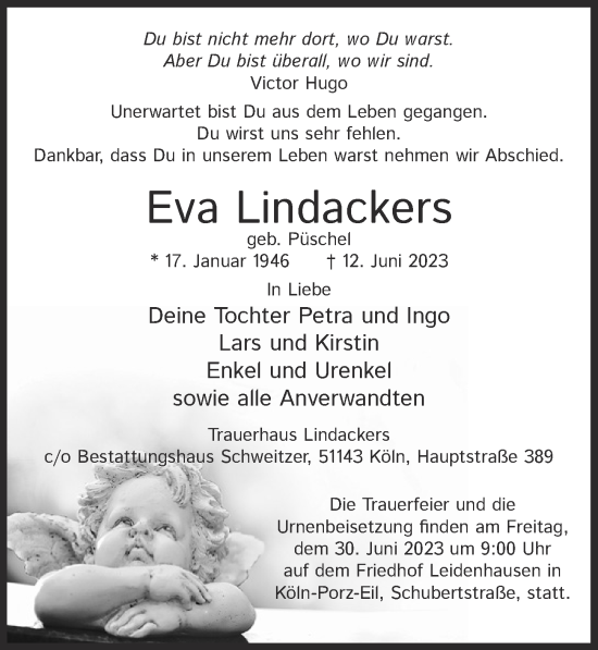 Anzeige von Eva Lindackers von  EXPRESS - Die Woche 
