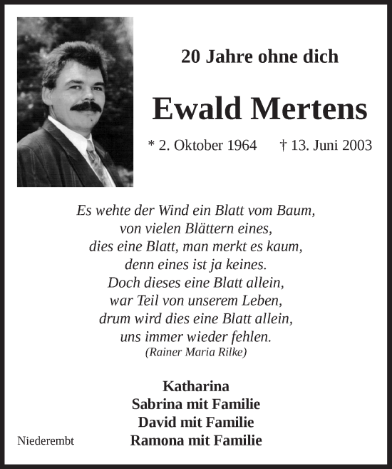 Anzeige von Ewald Mertens von  Werbepost 