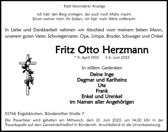 Anzeige von Fritz Otto Herzmann von  Anzeigen Echo 