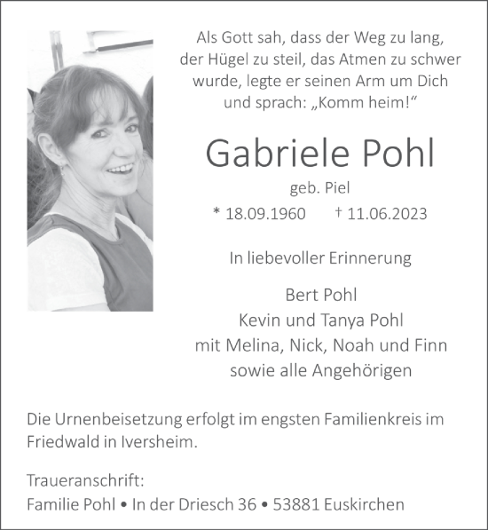 Anzeige von Gabriele Pohl von  Blickpunkt Euskirchen 
