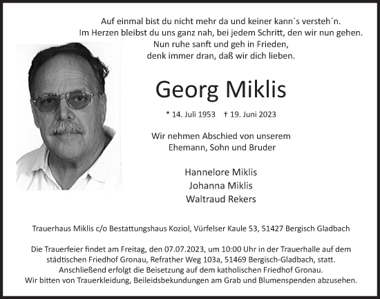 Anzeige von Georg Miklis von  Bergisches Handelsblatt 