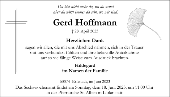 Anzeige von Gerd Hoffmann von  Werbepost 