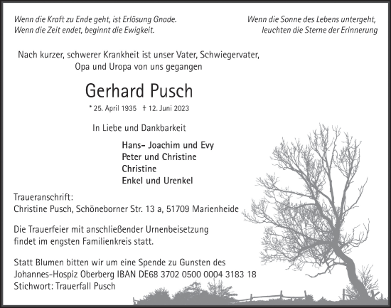 Anzeige von Gerhard Pusch von  Anzeigen Echo 