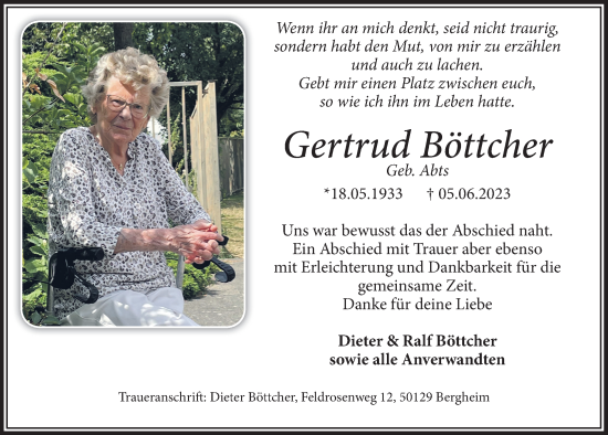 Anzeige von Gertrud Böttcher von  Werbepost 