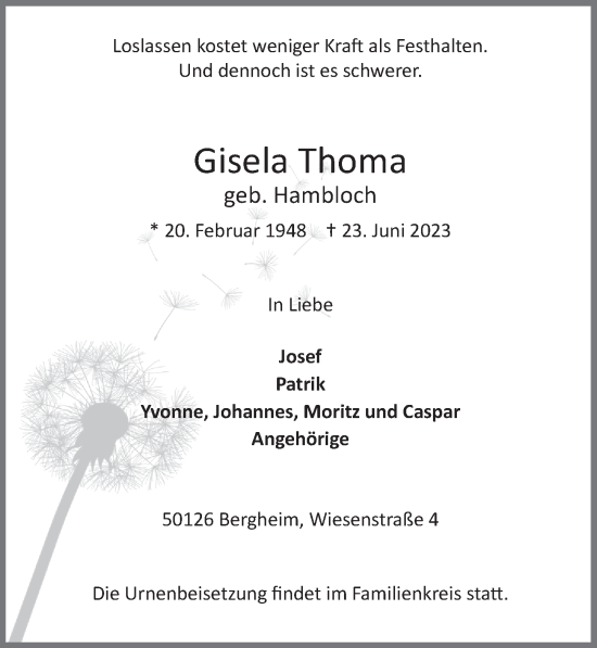 Anzeige von Gisela Thoma von  Werbepost 