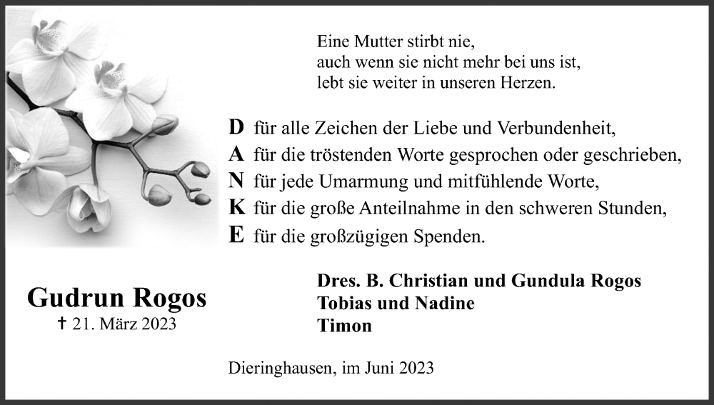  Traueranzeige für Gudrun Rogos vom 03.06.2023 aus Kölner Stadt-Anzeiger / Kölnische Rundschau / Express