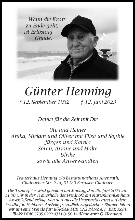 Anzeige von Günter Henning von  Bergisches Handelsblatt 