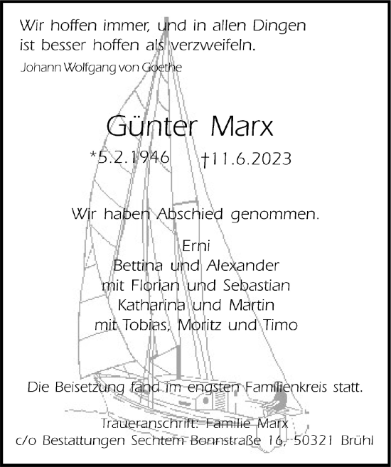 Anzeige von Günter Marx von  Schlossbote/Werbekurier 