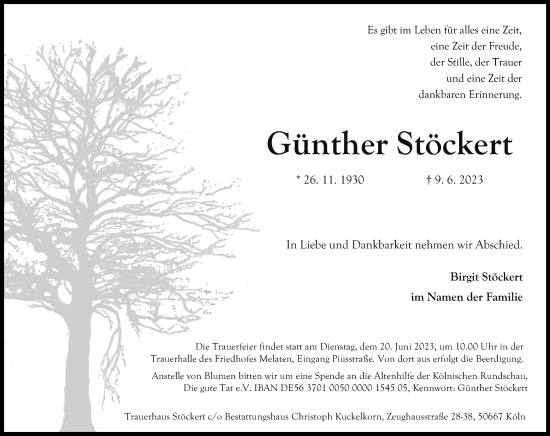 Anzeige von Günther Stöckert von Kölner Stadt-Anzeiger / Kölnische Rundschau / Express