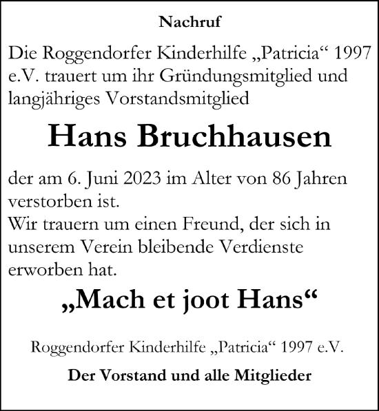 Anzeige von Hans Bruchhausen von  Werbepost 