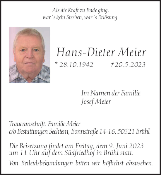 Anzeige von Hans-Dieter Meier von  Schlossbote/Werbekurier 