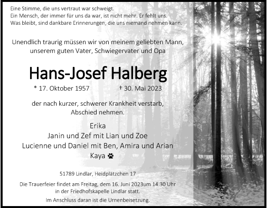Anzeige von Hans-Josef Halberg von Kölner Stadt-Anzeiger / Kölnische Rundschau / Express