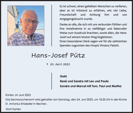 Anzeige von Hans-Josef Pütz von Kölner Stadt-Anzeiger / Kölnische Rundschau / Express