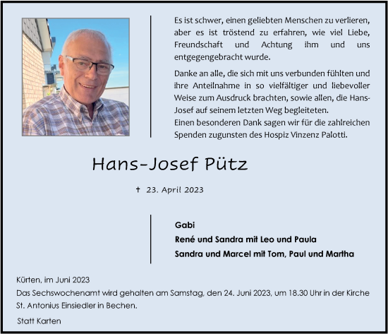 Anzeige von Hans-Josef Pütz von  Bergisches Handelsblatt 