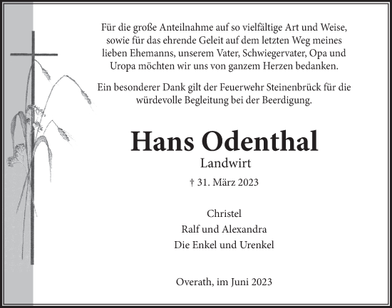 Anzeige von Hans Odenthal von  Bergisches Handelsblatt 