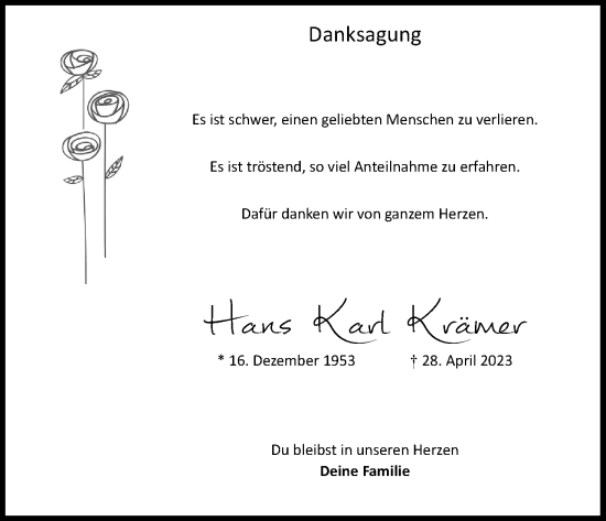 Anzeige von Hans Karl Krämer von Kölner Stadt-Anzeiger / Kölnische Rundschau / Express