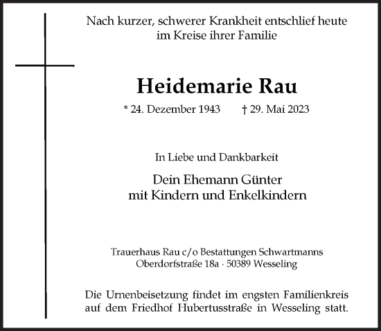 Anzeige von Heidemarie Rau von  Schlossbote/Werbekurier 