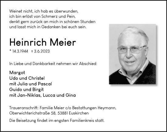 Anzeige von Heinrich Meier von  Blickpunkt Euskirchen 