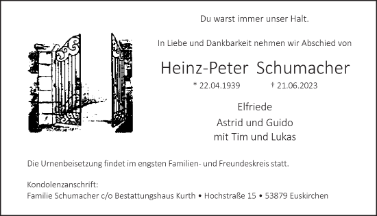 Anzeige von Heinz-Peter Schumacher von  Blickpunkt Euskirchen 