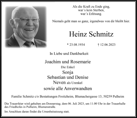 Anzeige von Heinz Schmitz von  Wochenende 