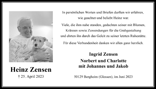 Anzeige von Heinz Zensen von  Werbepost 