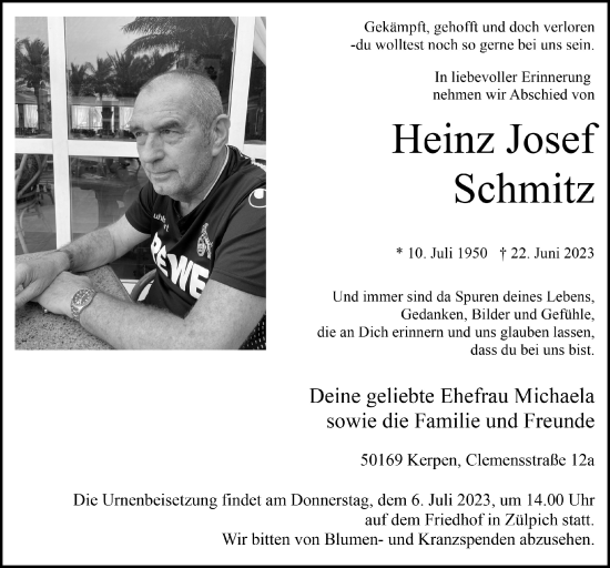 Anzeige von Heinz Josef Schmitz von  Werbepost 