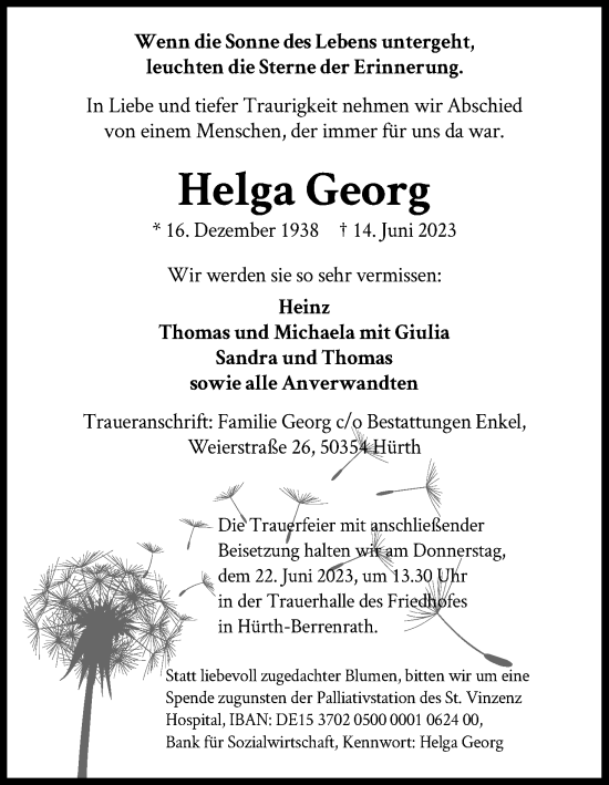 Anzeige von Helga Georg von Kölner Stadt-Anzeiger / Kölnische Rundschau / Express