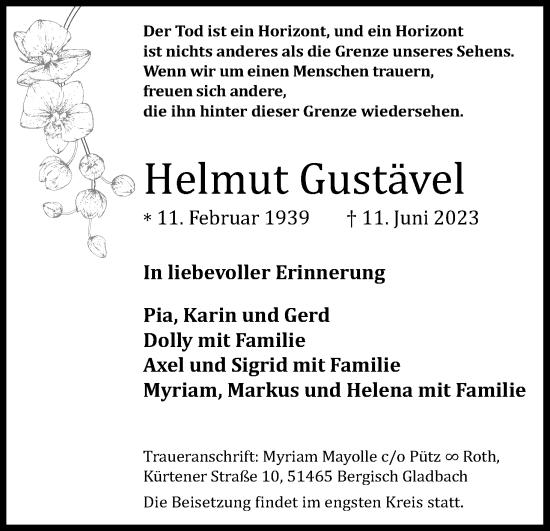 Anzeige von Helmut Gustävel von Kölner Stadt-Anzeiger / Kölnische Rundschau / Express