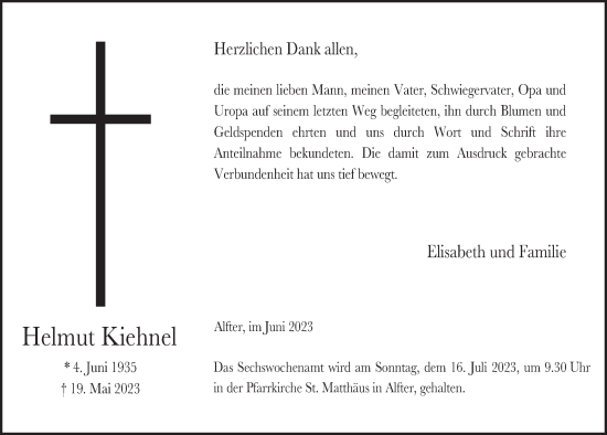 Anzeige von Helmut Kiehnel von  Schaufenster/Blickpunkt 