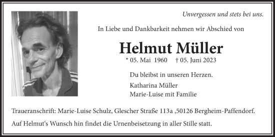 Anzeige von Helmut Müller von  Werbepost 