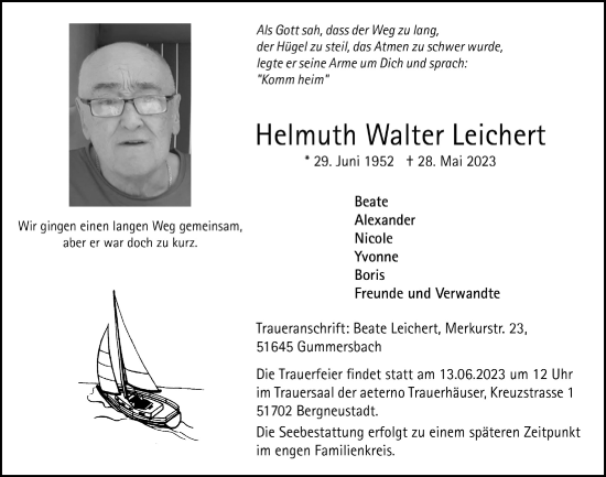 Anzeige von Helmuth Walter Leichert von  Anzeigen Echo 