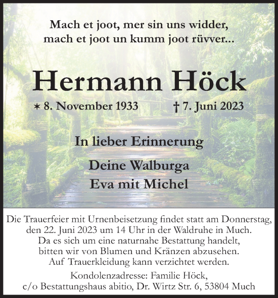 Anzeige von Hermann Höck von Kölner Stadt-Anzeiger / Kölnische Rundschau / Express